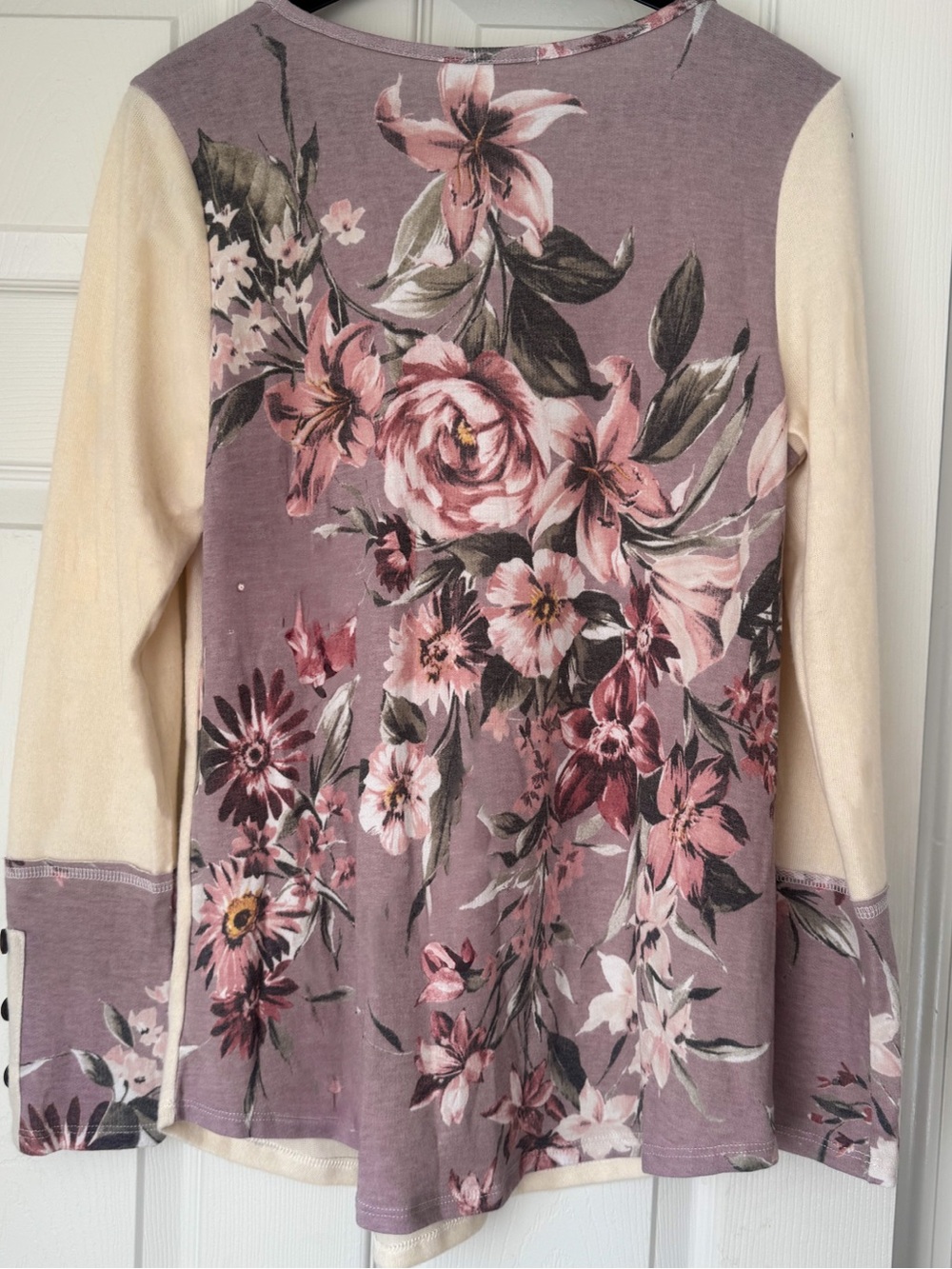 Lovely Melody Romantic Vintage 90s Floral Contrast Long-Sleeve Tunic Top